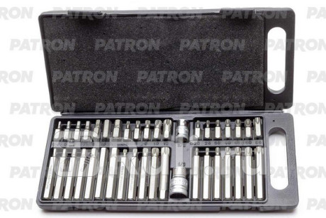 Набор бит 40 пр: hex, torx, spline, 1/2 inch, 3/8 inch, 30, 75 мм,  в пласт. кейсе PATRON P-4401C  для Разные, PATRON, P-4401C